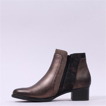 Remonte Block Heel Twin Zip Ankle Boot - Bronze Leather